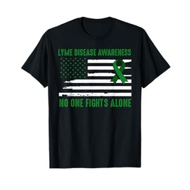 LYME DISEASE AWARENESS Green Ribbon Lime US Flag T-shirt T-Shirt