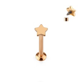PiercedOff Rose Gold Tone 316L Surgical Steel Labret with Star Top - Length 6mm Width 1.2mm