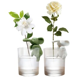 HoWhen Plant Propagation Buddy Friends, Climbing Elephant Figurines Plant Support for Hydroponics, Elephants Statue Hugger Decor, Flower Terrarium Ornaments Hanging Off Edge, White and Dark Green