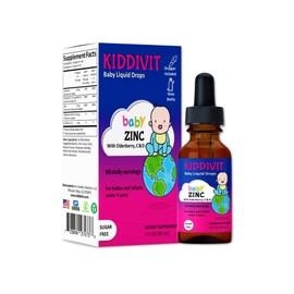 Kiddivit Baby Zinc Liquid Drops with Elderberry, Vitamin D3 & C - 60 Daily Servings, 2 Fl Oz (60 mL) - Inulin Fortified (Prebiotic, Dietary Fiber) - Sugar Free, Gluten Free, Vegetarian Friendly