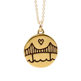 Mark Poulin Small Gold Dipped Sterling Silver Golden Gate Bridge Necklace on 18 inch Gold Filled Chain for Women and Girls