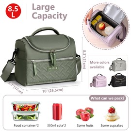 wymulot Large Lunch Bag Reusable, 8.5L Insulated Lunch Box with Adjustable Shoulder Strap, Soft Cooler Bag Leak-proof Insulation, Men's/Women's Insulated Lunch Bag for Work, Picnic, Travel (Green)