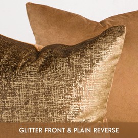 Phantoscope Pack of 2 Sparkling Velvet Geometric-pattern Throw Decorative Pillow Cover Soft Gold Glitter Square Cushion Cover Pillowcase for Couch Bed and Chair, Dark Brown, 20 x 20 inches, 50 x 50 cm