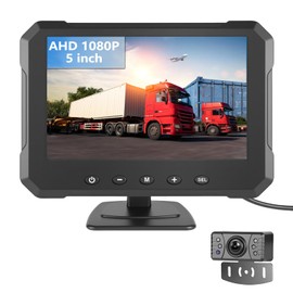 CAMECHO 1080P Car Reversing Camera Set with 5 inch Monitor, 170° Wide Angle IP68 Waterproof Parking Kit for Car Van Caravan Motorhome Super Night Vision Anti-Interference Stable Signal