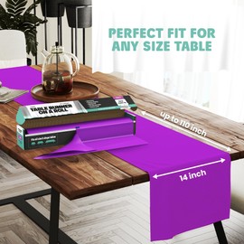 Purple Table Runner – 14" X 110' Premium Plastic Longtable Runners with Cutter Box - Cut to Size - Decorative Rectangle Table Runners - Smooth Table Cloth - Disposable Table Cloths. Parties, Weddings.