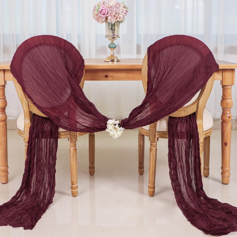 Snowkingdom 13Ft Burgundy Cheesecloth Table Runner, 160 inch Long Red