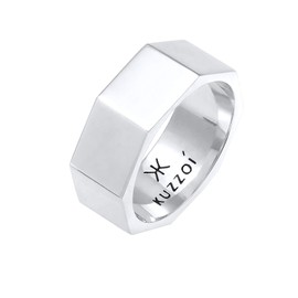 Kuzzoi 0609972220 Men's Ring Band Ring 925 Sterling Silver Wide Silver Ring (9 mm) in Hexagon Design Trend Ring for Men Smooth Polished Ring Size 60 - 66, Sterling Silver