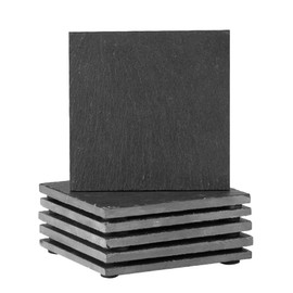 Argon Tableware Square Slate Coasters - 10cm - 6 Piece Drink Coasters Black Stone Natural Slate Smooth Edge Drink Mat Cup Mats for Kitchen, Bar, Restaurant, Weddings, Events