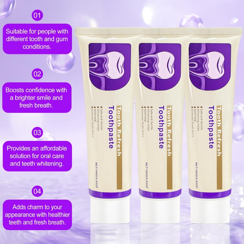 VLUVLA 3 Pcs Nature Tooth Refresh Toothpaste, Tooth Refresh Toothpaste