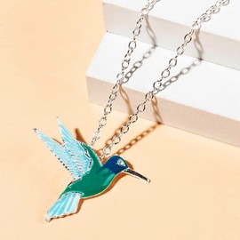CUSIOALQQ Sterling Silver Hummingbird Pendant Necklace for Women, Cute Animal Bird Totem Freedom Retro Style Necklace Clavicle Chain Charming Temperament Statement Necklace Gift for Her
