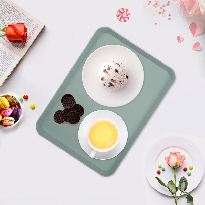 KiKiHong 2 Piece Rectangular Tray,Small Tray,Reusable Plastic Tray,Tea Tray,Fast Food