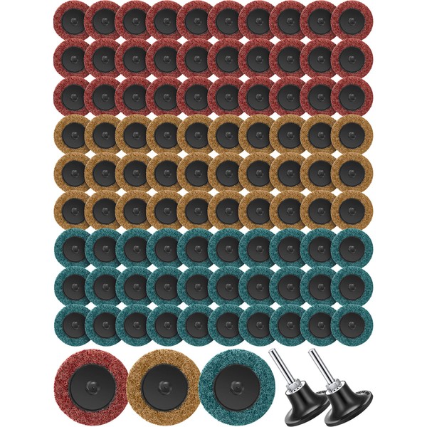 92 Pieces Sanding Discs Set 2 inch Nylon Sanding Discs with 1/4 inch Holder for Die Grinder Surface Conditioning Discs Grind Polish Burr Finish Rust Paint Removal