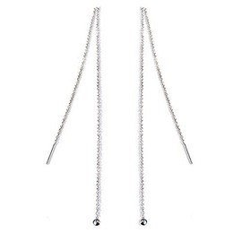 Iszie 925 Sterings Silver Tessel 4 mm Ball Dangle 12cm Long Chain Earrings for Women Teen Girls Long Dangle Earrings