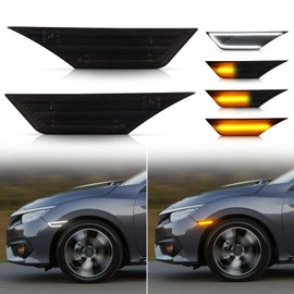 POPMOTORZ Honda Civic Front Fender LED Side Marker Light with Sequential Side Turn Signals (Vehicle Inspection Compatible) 2016-2021 Honda Civic Coupe Sedan Hatchback All Models (10th Generation)