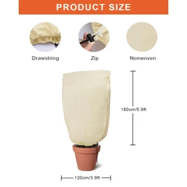 Plant Fleece Frost Protection 1.8 x 1.2 m, 2 Pack, 80 gsm Breathable Non-Woven Fabric, Plant Protection Fleece, Windproof and Frostproof with Zip and Drawstring, Easy to Install