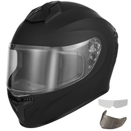 Favoto Full Face Motorcycle Helmet with 2 Visors and Anti-fog Film, DOT Approved Street Bike Helmet for Adult Men Women (Black, Large)