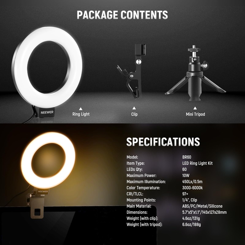 NEEWER Basics 5" Ring Light with Mini Tripod Stand for