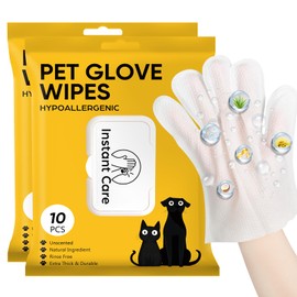 Pet Glove Wipes for Dogs Cats - Unscent Dog Washing Wipes & Waterless Cat Bathing Gloves Cleaning Deodorizing Grooming Wipe for Fur Paws Butt Face, Disposable Rinse Free Shampoo Mittens,20PCS
