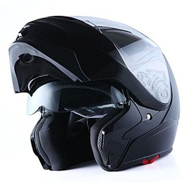 1Storm Motorcycle Street Bike Modular/Flip up Dual Visor Sun Shield Full Face Helmet Glossy Black