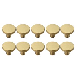 10PCS Round Cabinet Single Hole Knob, Medium Brushed Brass Gold Handles Pulls for Kitchen Cupboards Door Cabinet Drawer