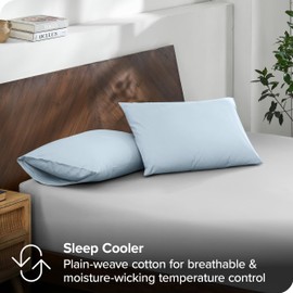 Bare Home 100% Organic Cotton Standard/Queen Pillowcase Set - Crisp Percale Weave - Pillowcases 2 Pack - Lightweight & Breathable (Standard Pillowcase Set of 2, Winter Blue)
