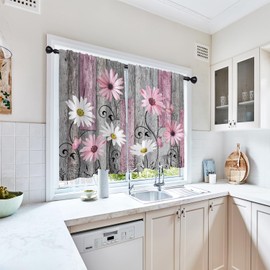 RTFEVG Pink Floral Kitchen Window Curtain Panels Short Small Cafe Mini White Grey Daisy Rustic Abstract Drapes Rod Pocket 27.5x39 Inches Bedroom Curtain Set for Living Room Bathroom Kitchen Decor