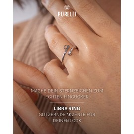 Purelei® Star Sign Ring, Waterproof Women's Ring Made of Durable Stainless Steel, Adjustable Rings from Size 50 to 60, Fashion Jewellery for Your Individual Look, Gemstone