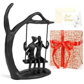 Kresecioo Anniversary Wedding Gifts for Couple/Her - Romantic Couple Statue in Love, Black Metal Couple Figurine Sweet Loving Together Iron Sculpture Decor, Birthday Gifts for Girlfriend Wife