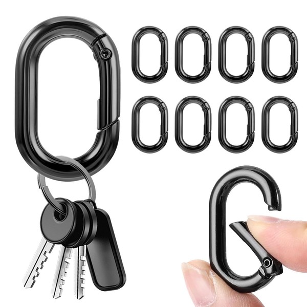 Pack of 10 Oval Small Carabiners 1 Inch Black Carabiner