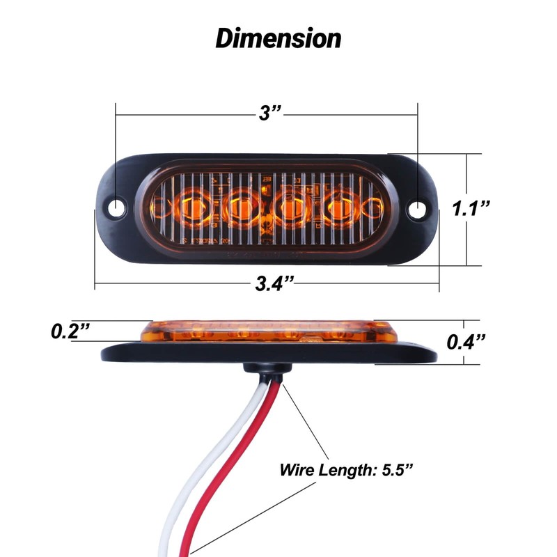 XtraGlow 3.4 Inch Trailer Marker Lights Amber LED Clearance Side