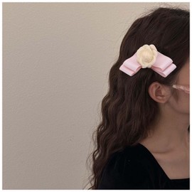Xduargs Vintage Bow Hair Clips Satin Bow Hair Pin Barrettes Silk Bow Hair Clip Barrette Camellia Bow Hair Barrette Satin Ribbion Bowknot Hairpin Clip Camellia Flower Hair Clips for Women(Pink)
