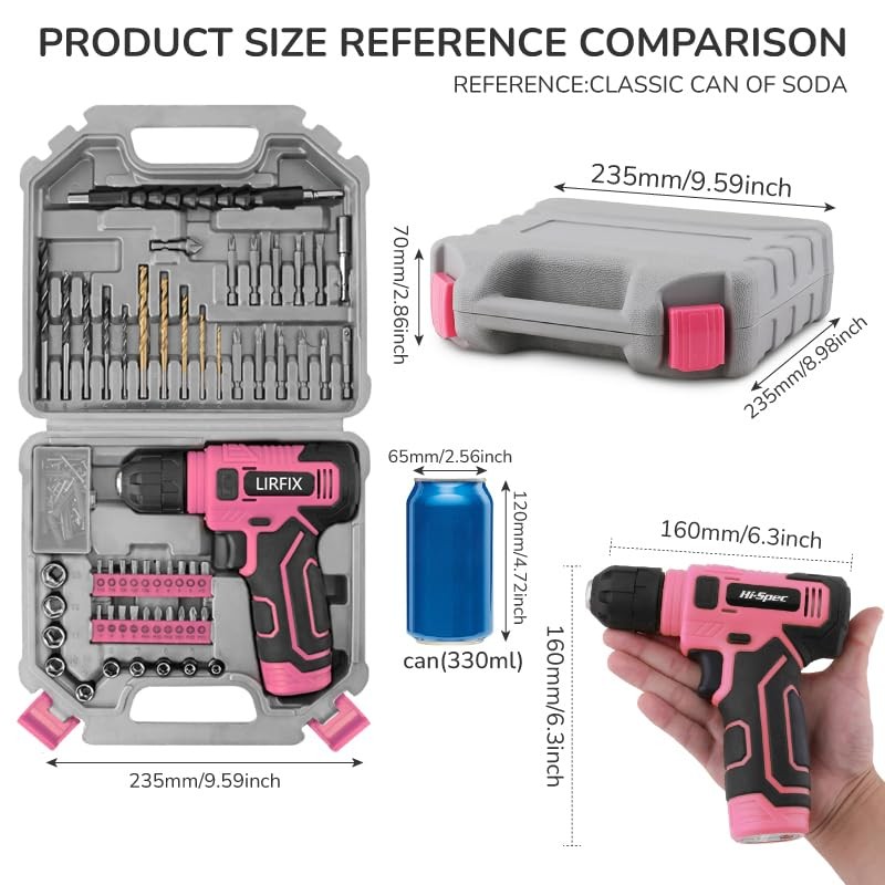 LIRFIX 110-Piece Pink USB Charging Electric Screwdriver Set - Low-Power