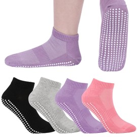 Newofview 4 Pairs of Trainer Yoga Socks Non-Slip Socks Women Pilates Socks Non Slip Ankle Socks for Fitness, Ballet, Dance, Home Training, Hospital, multi-coloured