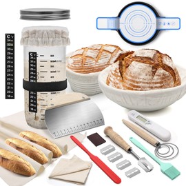 18Pcs Banneton Bread Proofing Basket Set,10 Inch Round and 9 Inch Oval Sourdough Bread Baking Supplies With Starter Jar Kit,Linen Liner, Bread Sling&Lame,Whisk,Proofing Cloth,Dough Scraper