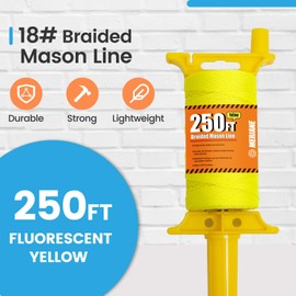 MERIANE 250FT Mason Line w/Reloadable Line Reel, 18# Braided Twine String for Masonry Job, Level Lines in Construction, Gardening, Fluorescent Yellow