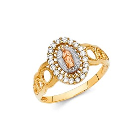 Savlano 18K Gold Plated Yellow White & Rose Tri Color Lady of Guadalupe Virgin Mary with Round Cut Cubic Zirconia Women Religious Ring (9)