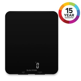 Salter 1180 BKDR Phantom Electronic Kitchen Scale, 5 Kg Maximum Capacity, Hidden until Lit Easy Read Display, Large Ultra Slim Glass Platform, Add & Weigh Functions, Measures Liquids, Black