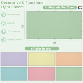 QOUBAI 6pcs Fluorescent Light Covers, 4 x 2 Feet Magnetic Light Cover Pastel Fluorescent Lights Shade Panel Ceiling Lights Filters for Office Classroom Home Drop Ceiling