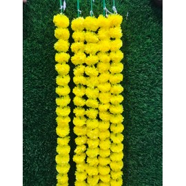 Kunal Yellow Marigold Flowers String Artificial Garlands 5 String Party Decorations Genda phool mala 5 Feet Long, for Parties, Home Decoration, Diwali, Indian Festival Christmas Decoration