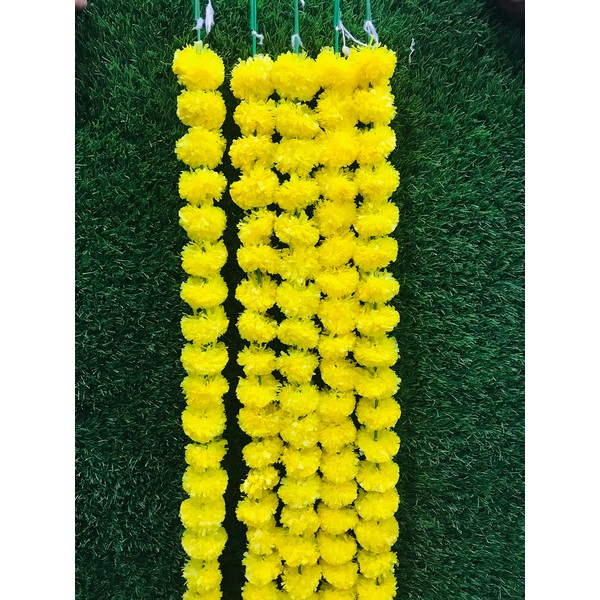 Kunal Yellow Marigold Flowers String Artificial Garlands 5 String Party