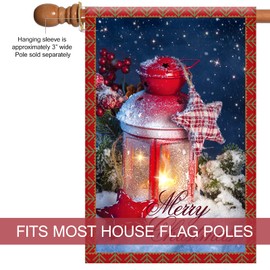 Texupday Merry Christmas Snowing Red Lantern Decoration Double Sided Winter House Flag Outdoor Yard Flag 28" x 40"