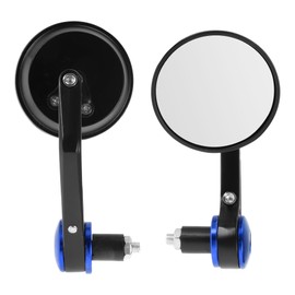 Partuto 1 Set M8 Universal Motorcycle Rear View Mirrors Bar End Side Mirrors Mount Adjustable Aluminum Black Blue Round Shape