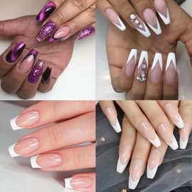 MAGIC ARMOR 504 Pieces Short French Nail Tips, Artificial Nails with Nail Glue, 10 Sizes, Half Cover Nail Tips for Acrylic Nails, Ballerina Nails, Clear Medium Artificial Nails & Nail Files, Nail