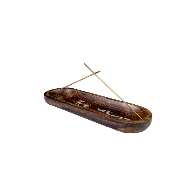 storeindya Wooden Incense holder Boat shape Ash Catcher