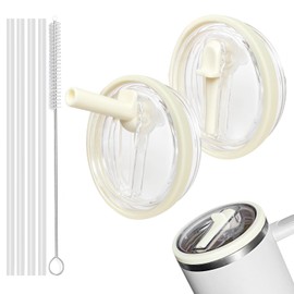 Hasmuta Replacement Lid and Straws Set for Drinking Bottle, 2 Lids with Straw, 6 Replacement Straws, Cleaning Brush, White