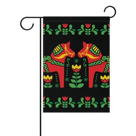 Garden Flag Yard Decor, Swedish Dala Horse Garden Flag Stand For Patio Lawn Garden Indoor & Outdoor Use 12"x18"