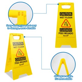Aoutrow Caution Wet Floor Sign, （L:17.12in W:8.38in H:0.94in）2-Sided Foldable Safety Sign for Commercial Use, A Frame Caution Sign Bilingual Warning Signs, Yellow (yellow 1pack)