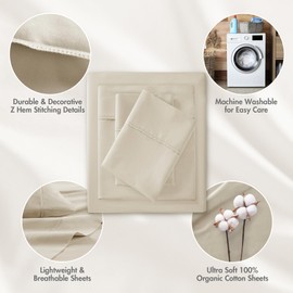 Madison Park Organic Cotton Sheet Soft & Breathable 300TC Cotton Sheets, Elastic Deep Pocket Sheet Set Fits Up to 18" Mattress, All Seasons, Lightweight, 100% Cotton Bed Sheets, King Taupe 4 Piece