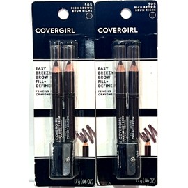 COVERGIRL RICH BROWN Easy Breezy Eyebrow Fill / Define Pencils  #505-- 2 PACK