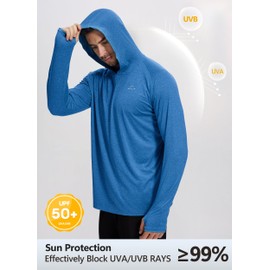 Willit Men's Sun Shirts UPF 50+ Rash Guard Long Sleeve Sun Protection Hoodie SPF UV Fishing Lightweight Athletic Running Heather Royal Blue M